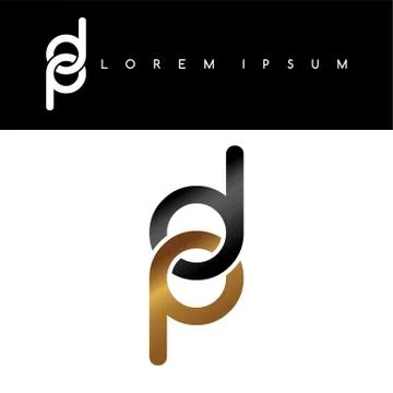Initial letter linked circle lowercase logo gold black background Stock Illustration
