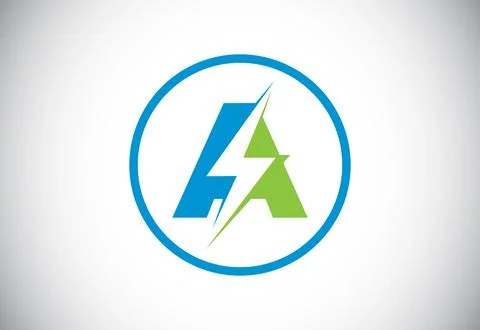 Initial A letter logo design with lighting thunder bolt. Electric bolt lett.. Stock Illustration
