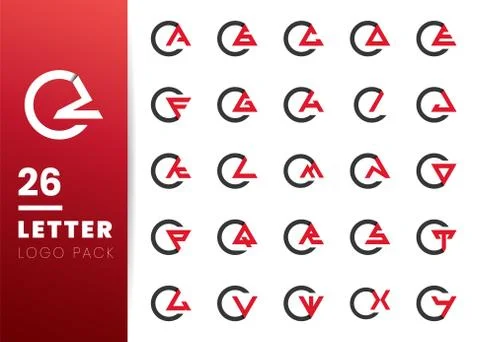 Initial letter logo inside c rounded uppercase white grey red background. Mod Stock Illustration