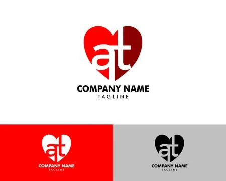 Initial Letter AT Love Design Logo Vector Stock Illustration