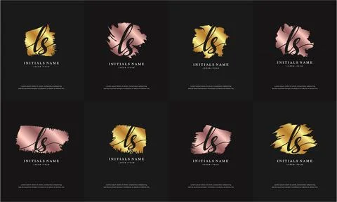 Initial letter LS L S handwriting logo set design template with abstract brus Stock Illustration