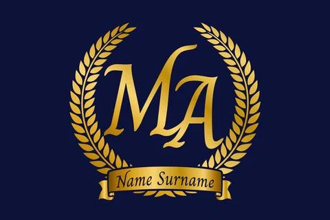 Initial letter M and A, MA monogram logo design with laurel wreath. Luxury .. Stock Illustration