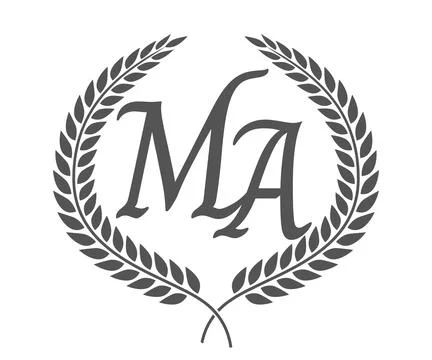 Initial letter M and A, MA monogram logo design with laurel wreath. Luxury .. Stock Illustration