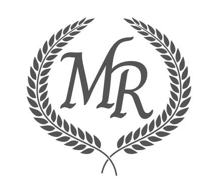 Initial letter M and R, MR monogram logo design with laurel wreath. Luxury .. Ilustração Stock