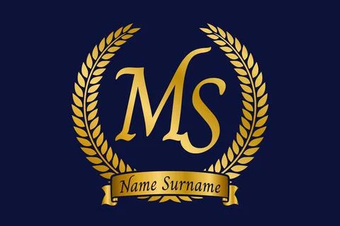 Initial letter M and S, MS monogram logo design with laurel wreath. Luxury .. Stock Illustration