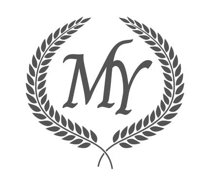 Initial letter M and Y, MY monogram logo design with laurel wreath. Luxury .. Stock Illustration