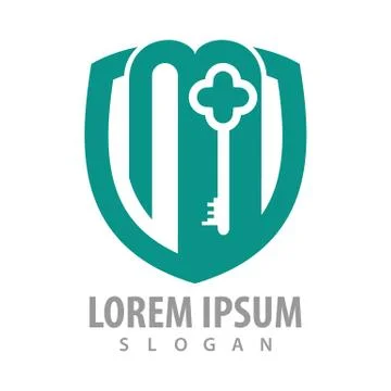 Initial letter M key shield logo concept design. Symbol graphic template elem Stock Illustration