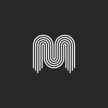 Initial Letter M logo monogram, black and white smooth thin lines, sleek curv Stock Illustration