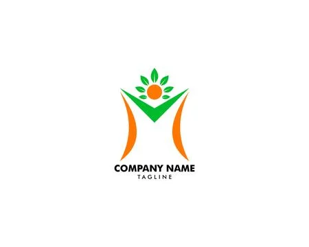 Initial Letter M Logo With People and Leaf Shape, Initial Letter M For Heal.. Stock Illustration