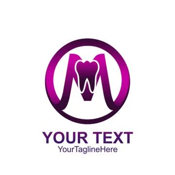 Initial letter M logo template colored purple circle dental design for busine Stock Illustration