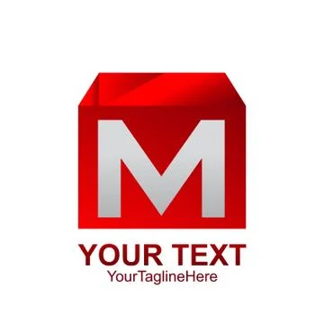 Initial letter M logo template colored red silver box design for business and Stock Illustration