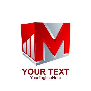 Initial letter M logo template colored red grey cube graph design for busines Stock Illustration