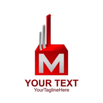 Initial letter M logo template colored red silver arrow box design for busine Stock Illustration