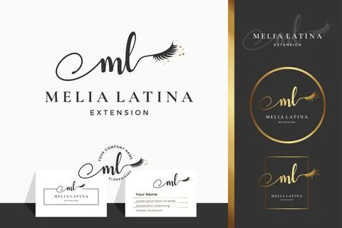 Initial letter M ML lash, Eyebrow, Lashes, eyelash extension logo design coll Stock Illustration