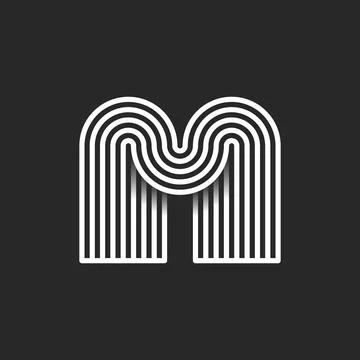 Initial letter M monogram logo rounded wave shape design, smooth thin paral.. 스톡 일러스트