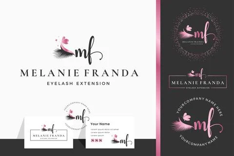 Initial letter MF M lash, Eyebrow, Lashes, eyelash extension logo design coll Stock Illustration