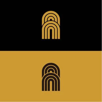 Initial A letter monogram linear pattern, gold and black parallel lines creat Illustrazione stock