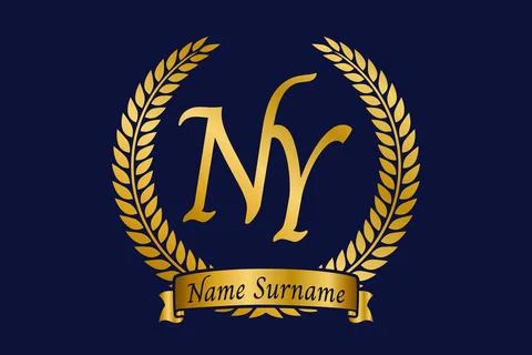 Initial letter N and Y, NY monogram logo design with laurel wreath. Luxury .. Stock Illustration