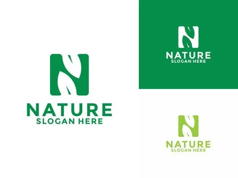 Initial letter N with Leaf combination logo design. Initial Identity logo i.. Stock Illustration