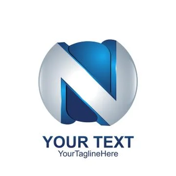 Initial letter N logo template colored silver blue sphere design for business Stock Illustration