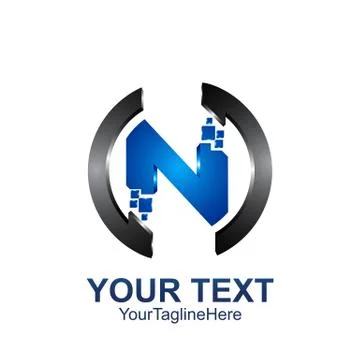 Initial letter N logo template colored dark grey blue pixel circle design for Stock Illustration
