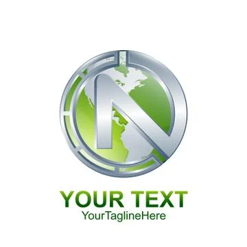 Initial letter N  logo template colored silver green globe circle design for  Stock Illustration