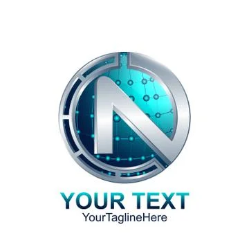 Initial letter N logo template colored silver blue circle sphere design for b Stock Illustration