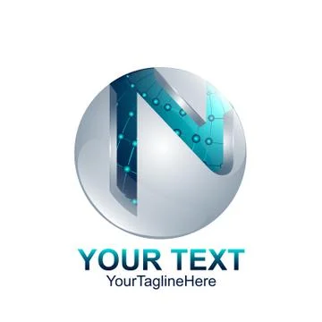 Initial letter N logo template colored silver blue circle sphere design for b Stock Illustration