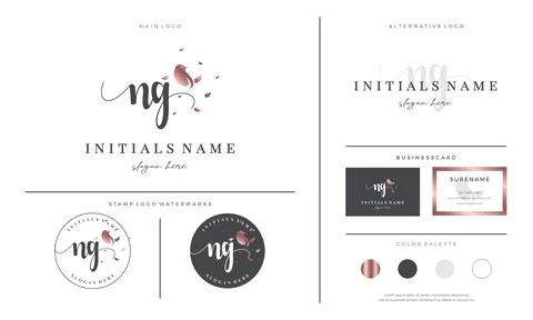 Initial letter NG N G handwriting logo design with bird and leaf Stock Illustration