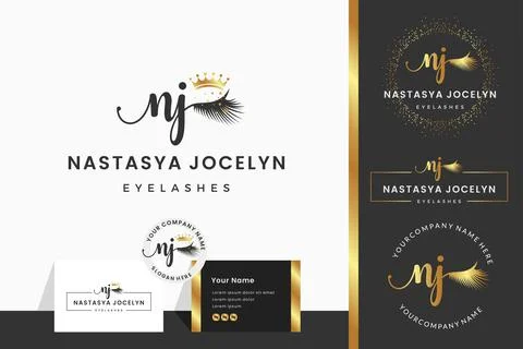 Initial letter NJ N lash, Eyebrow, Lashes, eyelash extension logo design coll Stock Illustration