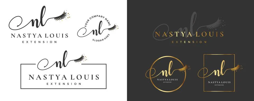 Initial letter NL N lash, Eyebrow, Lashes, eyelash extension logo design coll Stock Illustration