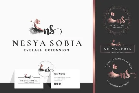Initial letter NS N lash, Eyebrow, Lashes, eyelash extension logo design coll Stock Illustration