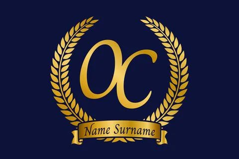 Initial letter O and C, OC monogram logo design with laurel wreath. Luxury .. Stock Illustration