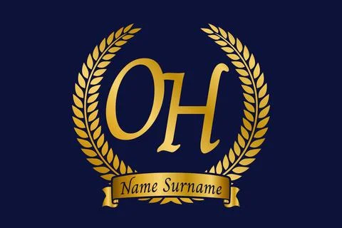 Initial letter O and H, OH monogram logo design with laurel wreath. Luxury .. Stock Illustration