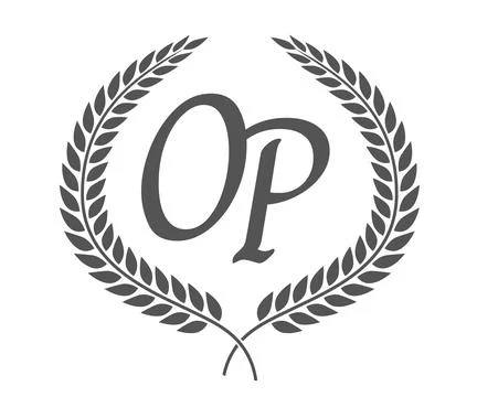 Initial letter O and P, OP monogram logo design with laurel wreath. Luxury .. Stock Illustration