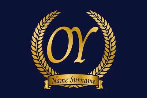 Initial letter O and Y, OY monogram logo design with laurel wreath. Luxury .. Ilustração Stock