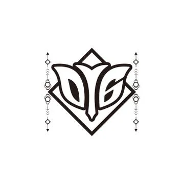 Initial letter O G bow and arrow, white and black, with square decoration. Stock Illustration