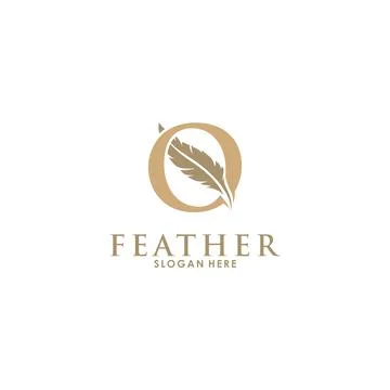 Initial letter O logo with Feather Luxury gold, Initial Feather Logo template Stock Illustration