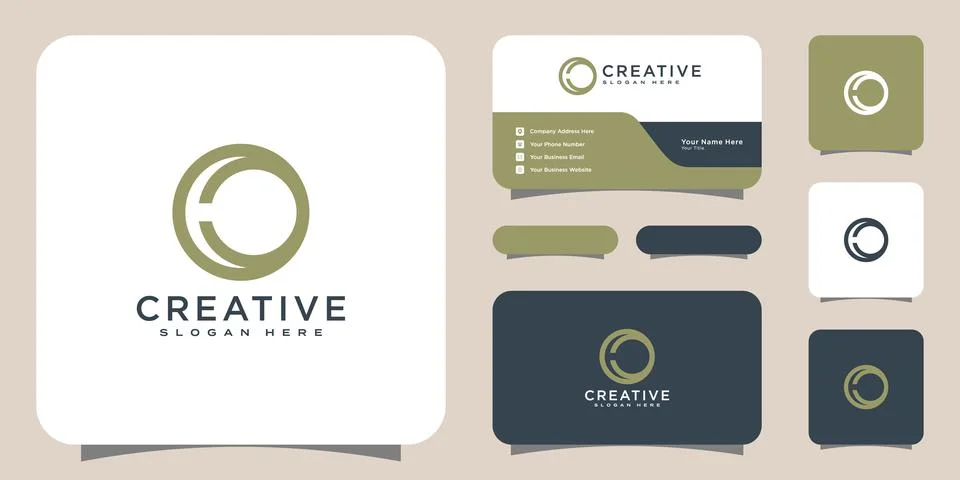 Initial letter o logo line style vector design and business card Stock Illustration