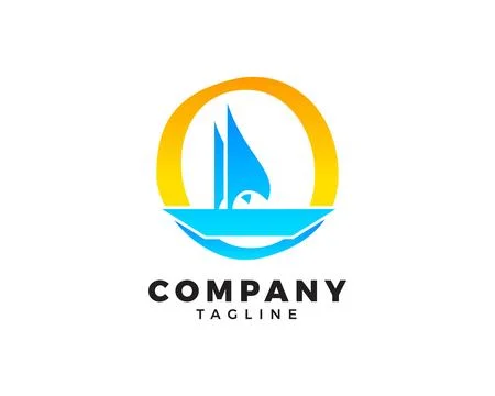 Initial Letter O with Sailboat Vector Logo Design Stock Illustration