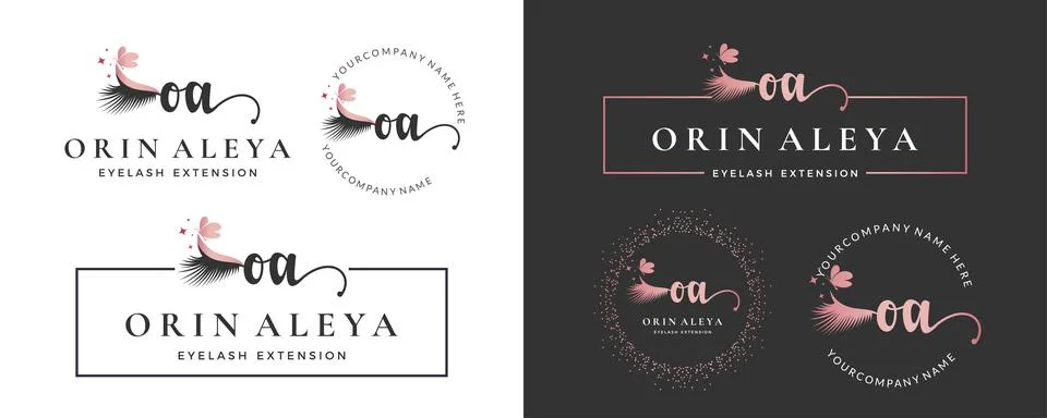 Initial letter OA O lash, Eyebrow, Lashes, eyelash extension logo design coll Stock Illustration