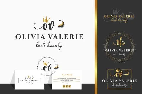 Initial letter OV O lash, Eyebrow, Lashes, eyelash extension logo design coll Stock Illustration