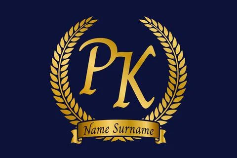Initial letter P and K, PK monogram logo design with laurel wreath. Luxury .. Stock Illustration
