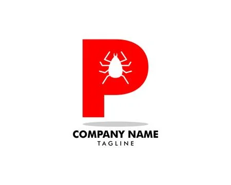 Initial Letter P with Flea Animals Design Logo Vector Stock Illustration
