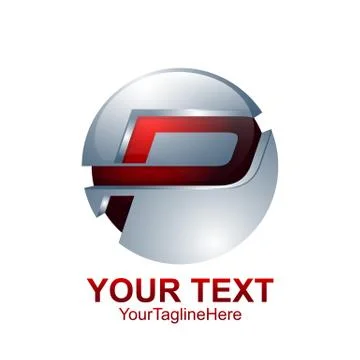 Initial letter P logo template colored red silver circle sphere design for bu Stock Illustration