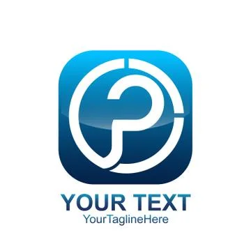 Initial letter P logo template colored blue silver square design for business Stock Illustration