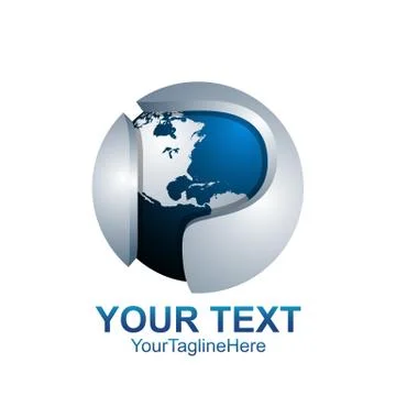 Initial letter P logo template colored silver blue sphere world design for bu Stock Illustration