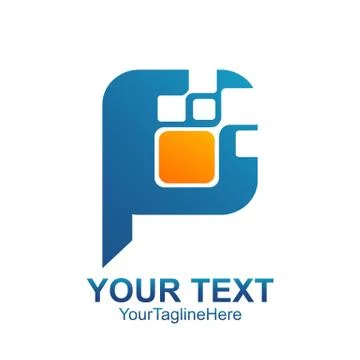Initial letter P logo template colored orange blue design for business and co Stock Illustration