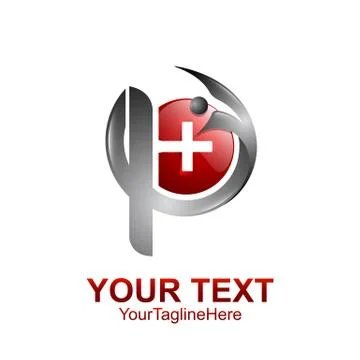 Initial letter P logo template colored red silver circle sphere pharmaceutica Stock Illustration
