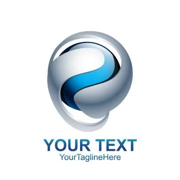 Initial letter P logo template colored silver blue circle sphere design for b Stock Illustration